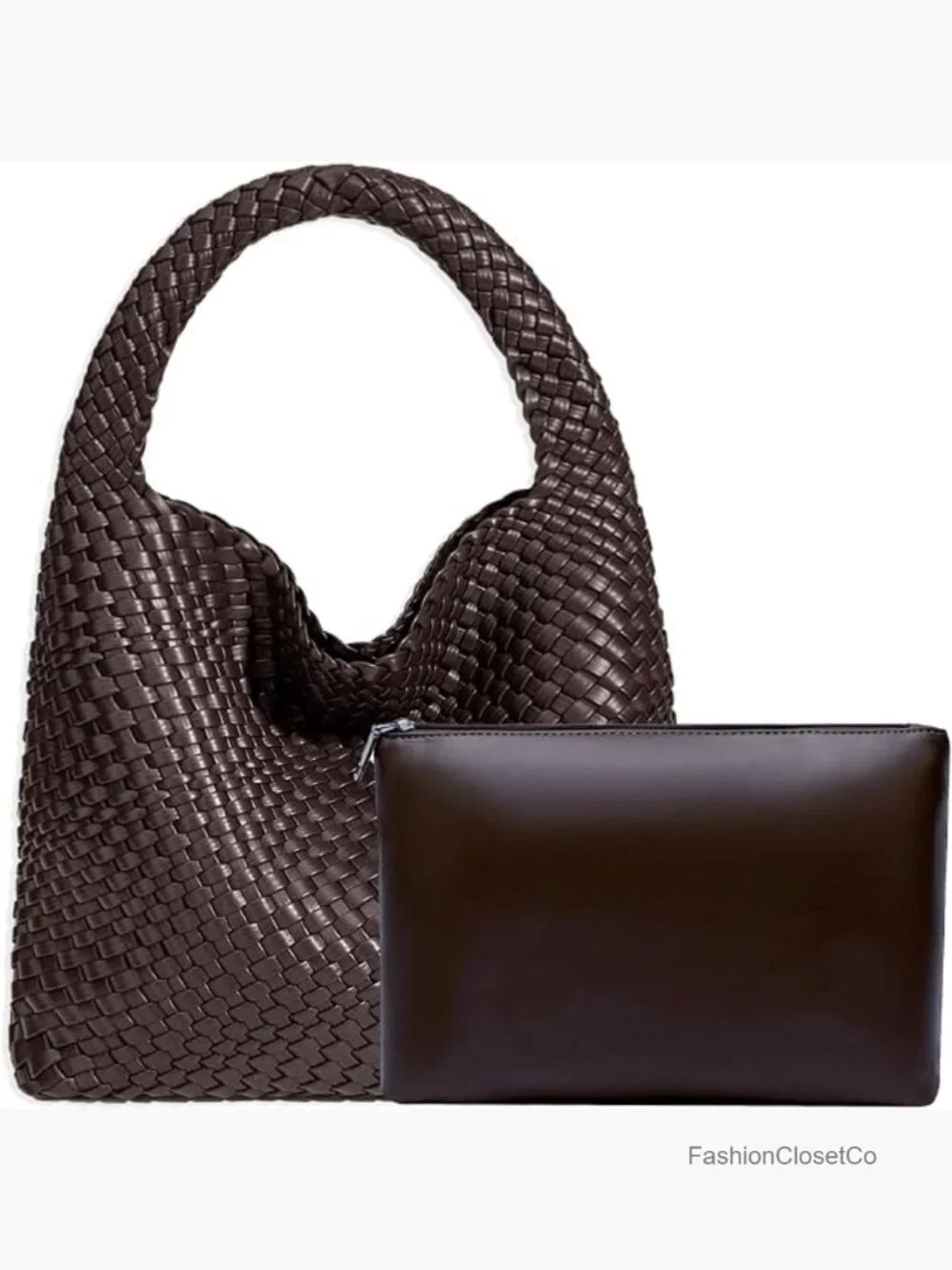 Woven Hobo Bag, Faux Leather Top-Handle Shoulder Tote, Travel Handbag